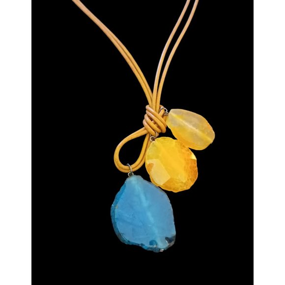 Athens Protasis Tan Leather 2 Strand Cord Natural Stone Necklace 29" - Picture 1 of 5